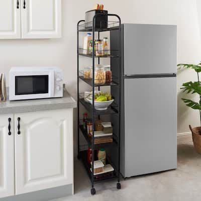 6 Tier Slim Rolling Storage Cart Mobile Shelving Unit with Wheels - 6"D x 22.8"W x 61"H
