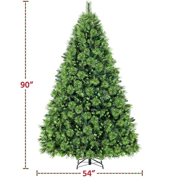 dimension image slide 0 of 2, Yaheetech Pre-Lit Christmas Tree Hinged Realistic Tree, Green