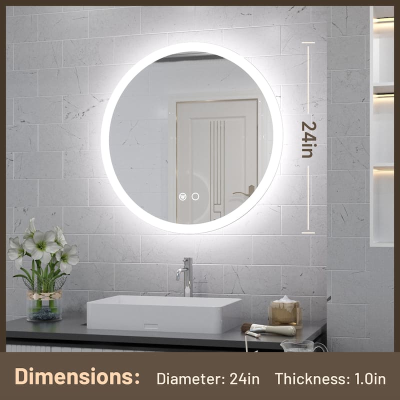 KEONJINN Round LED Frontlit Bathroom Vanity Wall Mirror 3 Colors, Anti-fog