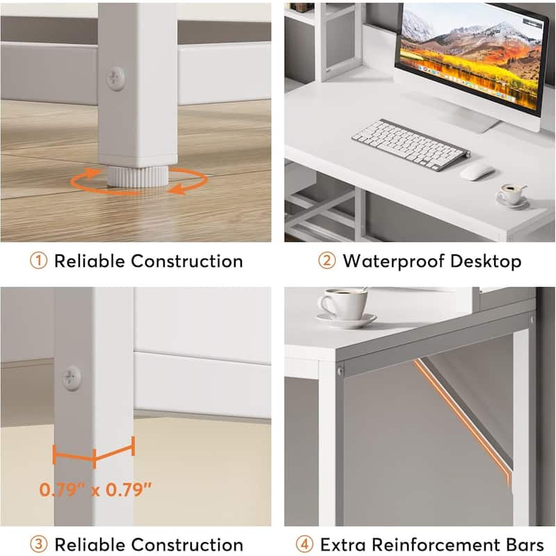55 Inches Computer Desk with Hutch,2 Drawers & Open Shelves-Modern Home Office Desk with Storage,Writing & Gaming Workstation
