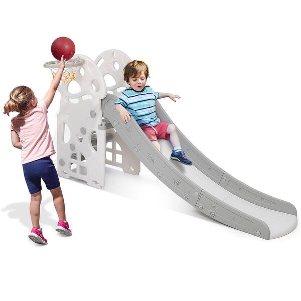 slide 2 of 7, 3-in-1 Toddler Slide, Baby Slide Climber Playset with Extra Long Slipping Slope - 77x30x40in Grey - 77x30x40in