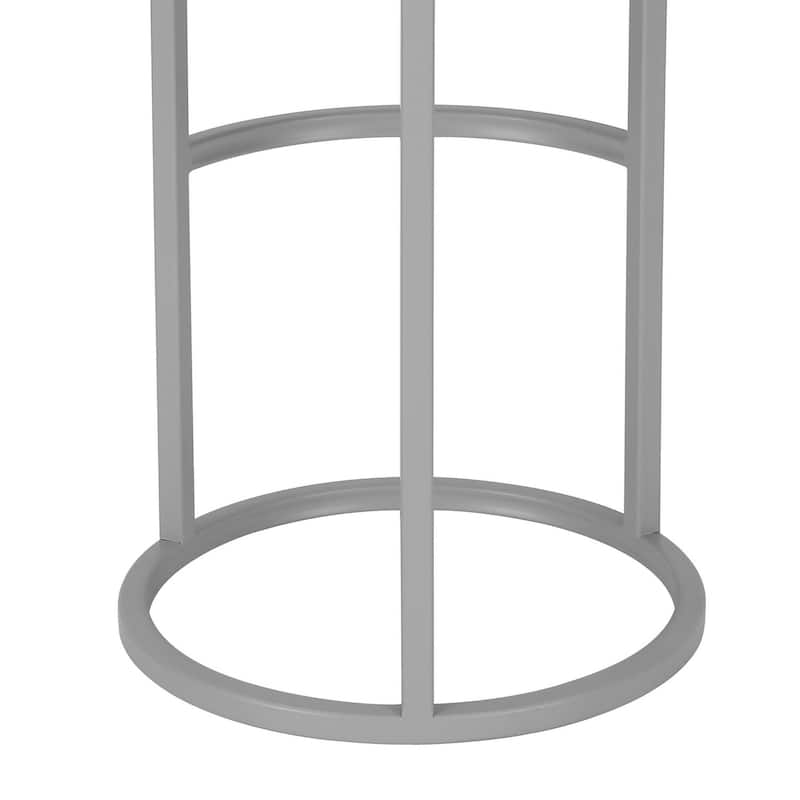 Tane 30 Inch Barstool, Round Gray Faux Leather Padded Seat, Gray Metal Base