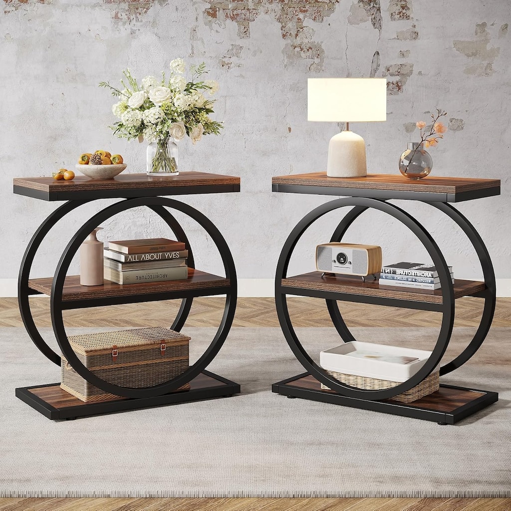 3 Tiers End Table, Wood Side Table for Living Room, Slim Nightstand