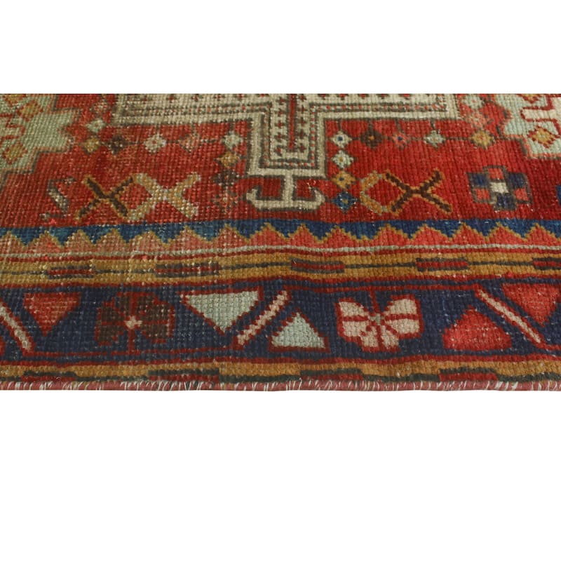 Fine Vintage Distressed Sandy Red/Navy Runner - 3'5" x 10'7"