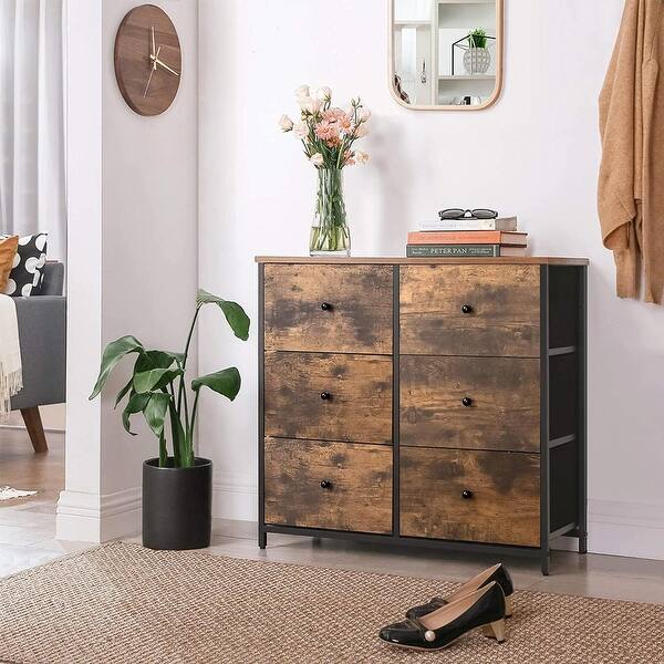 Rustic Drawer Dresser, Wide Storage Dresser with 6 Fabric Drawers - Rustic  Brown and Black - Rustic Brown, Black - Bed Bath & Beyond - 34769652