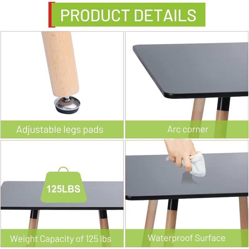 Homylin 31.5" Modern Square Dining Table with Wooden Legs, Black or Gray Blue