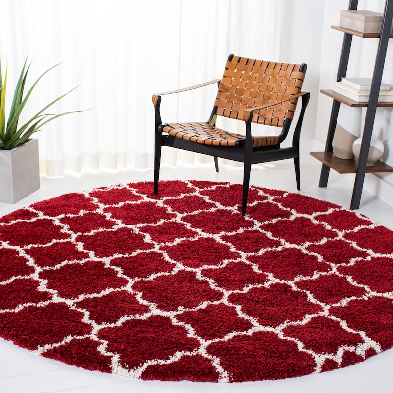 SAFAVIEH Hudson Shag Vitchka Glam Trellis 2-inch Area Rug - 7' x 7' Round - Red/Ivory