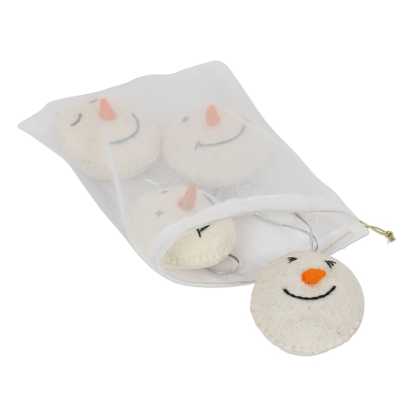Novica Handmade Smiling Snowmen Wool Felt Ornaments (Set Of 4)