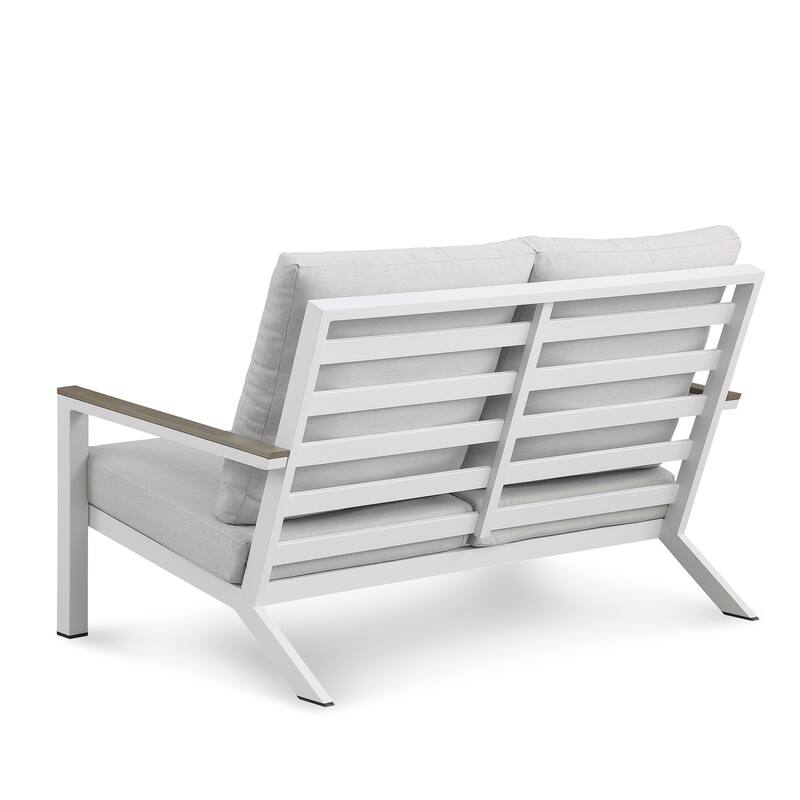 Vermont 4-Piece Aluminum Conversation Set with Slatted Faux Wood Top