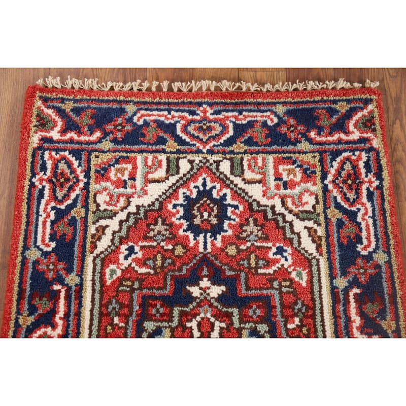 Geometric Heriz Serapi Accent Rug Hand-Knotted Foyer Wool Carpet - 2'0" x 3'0"