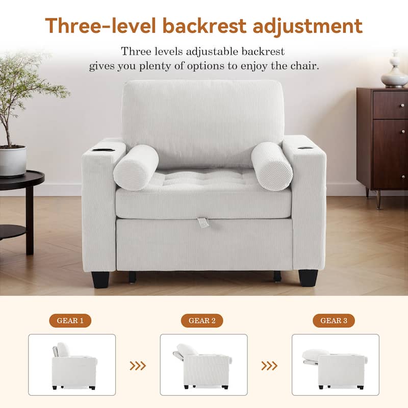 Corduroy Upholstered Accent Chair Convertible Sleeper Chair Set of 2