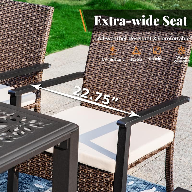 7/9 Patio Dining Set, Expendable Rectangular Outdoor Dining Table with Rattan Chairs