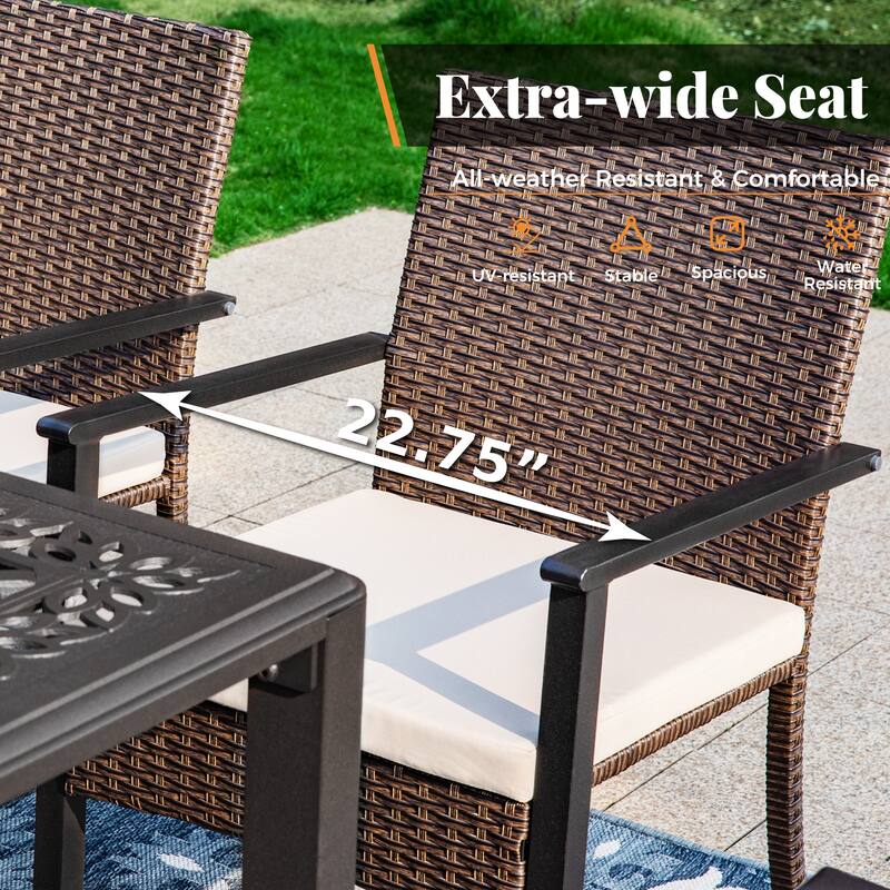 7-piece Patio Dining Set, 6 Sling Patio Rattan Dining Chairs and 1 Metal Dining Table