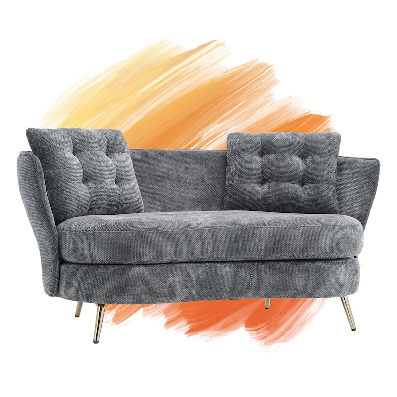 Upholstered Couch with Golden Metal Legs - Grey