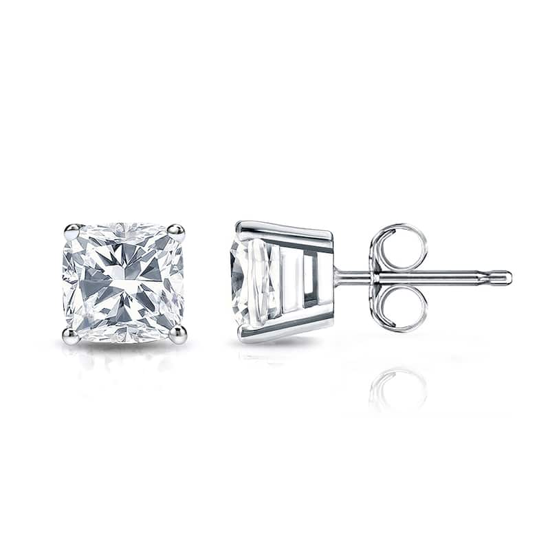 Auriya Lab Grown Cushion 4-Prong Diamond Stud Earrings 2.00 to 10.00 ct. tw. Push-Back (D-E VVS) - 4.50ct. wt. - Platinum - White