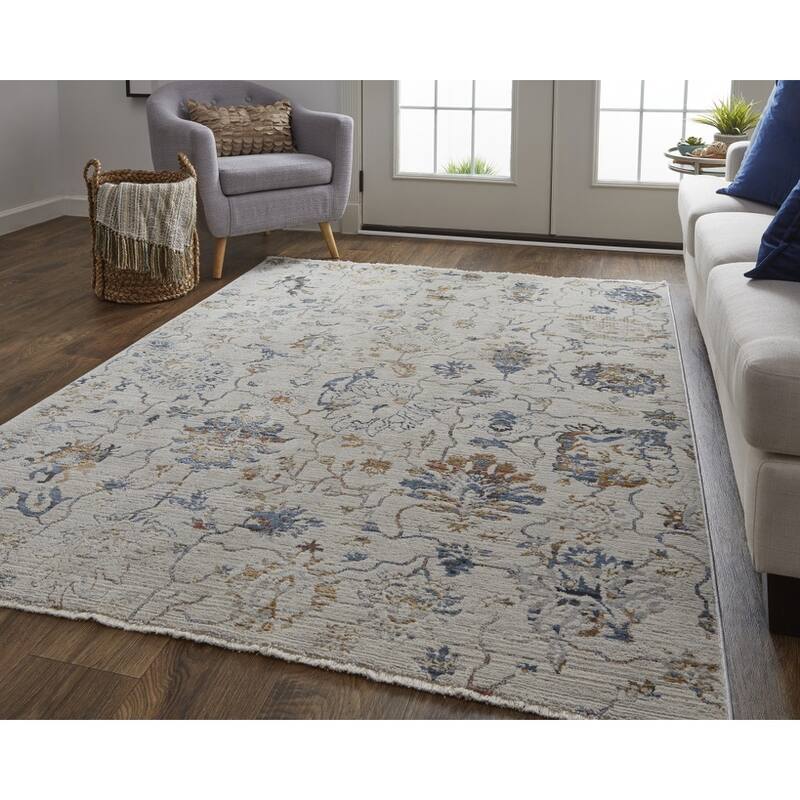 Xewa Power Loomed Distressed Floral Traditional Non Skid with Fringe Area Rug By HomeRoots
