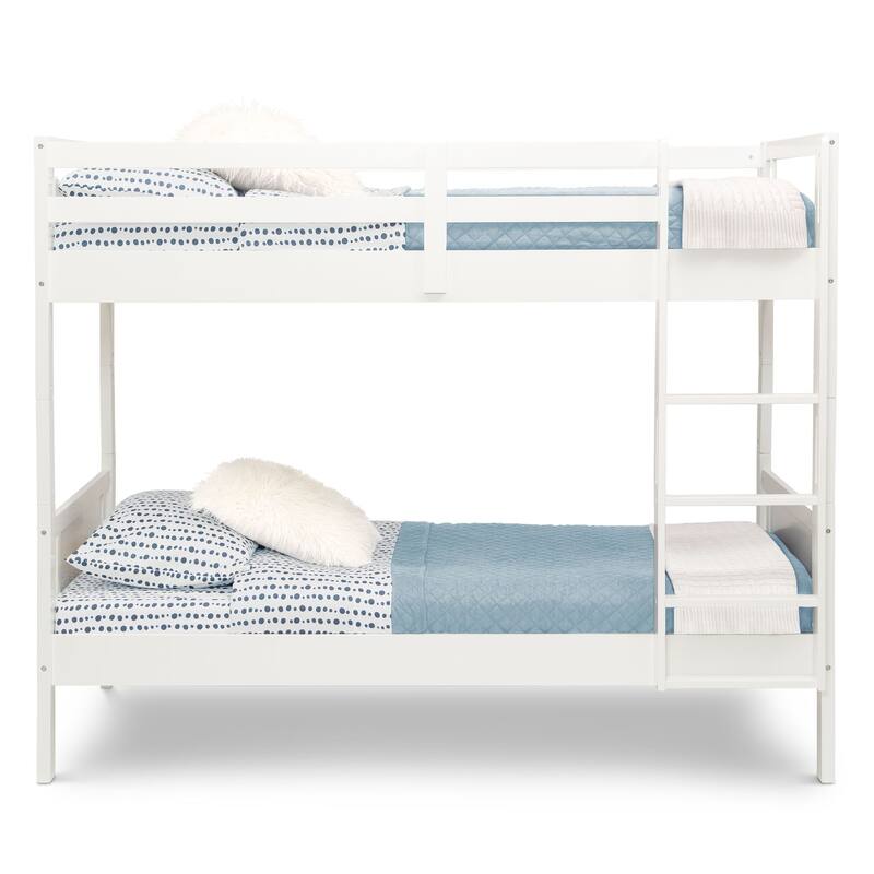 Convertible Twin Over Twin Wood Bunk Bed With Ladder And Guardrails