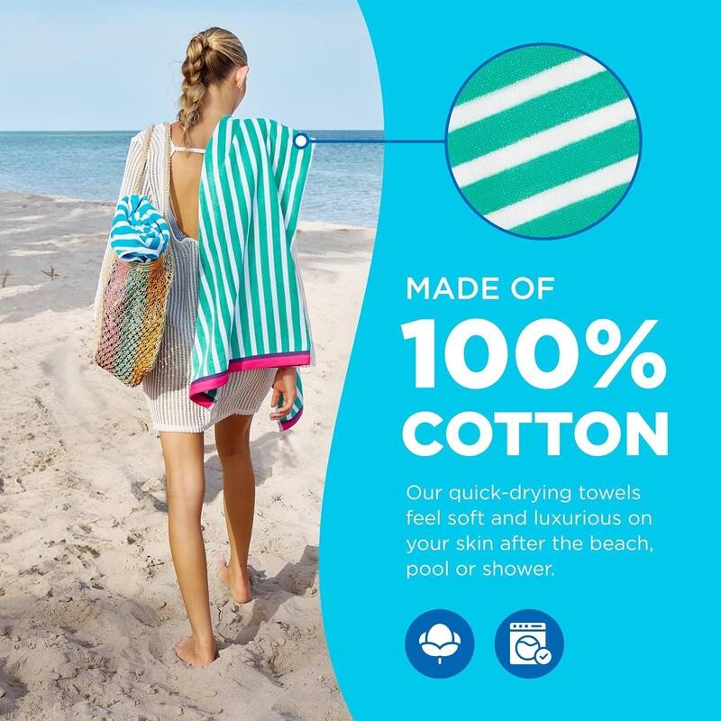 Kaufman Multicolor Velour Racing Stripe 32 x 62 All Cotton Beach & Pool Towels