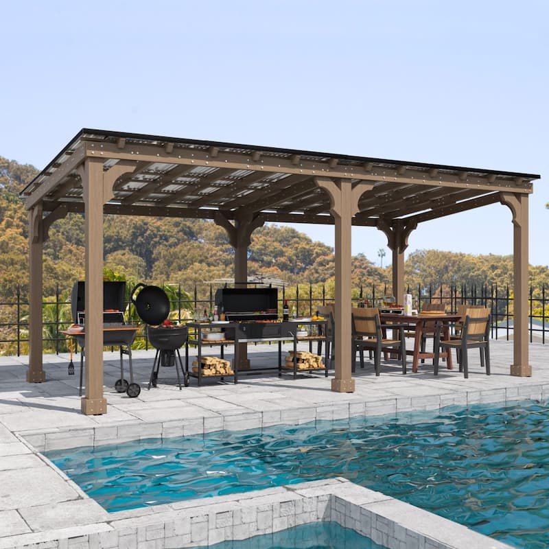 VEIKOUS Wood BBQ Grill Gazebo with Steel Roof for Patio Garden Backyard and Lawn - 10'×20'