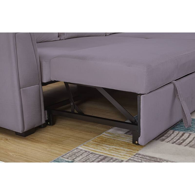 91" Wide Velvet Reversible Sofabed Sectional Sofa & Chaise - 91" Wide