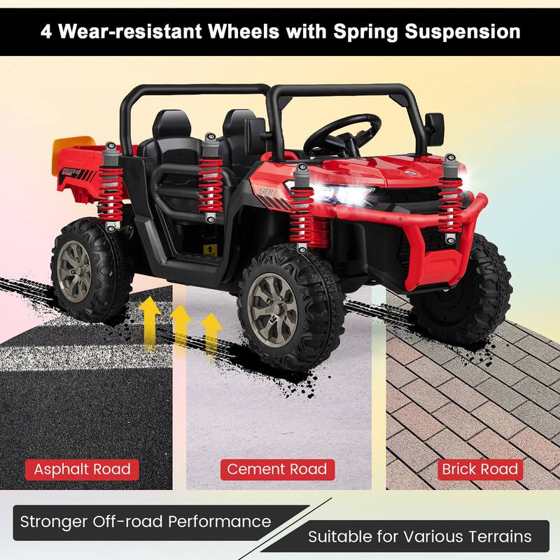 Gymax 12V 2 Seater Ride On UTV Dump Truck Remote w/ Electric Dump Bed