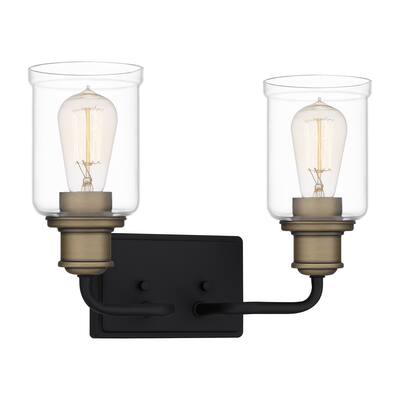 Cox 2-Light Matte Black Bath Light with Warm Brass Accents