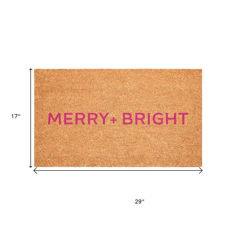 HomeRoots 17" X 29" Brown And Pink Christmas Merry and Bright Outdoor Coir Door Mat - 17.00' X '29.00