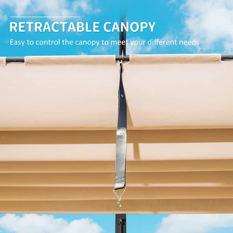11 X 16 FT Outdoor Retractable Pergola with Weather-Resistant Canopy Aluminum Garden Pergola Patio Grill Gazebo for Courtyard