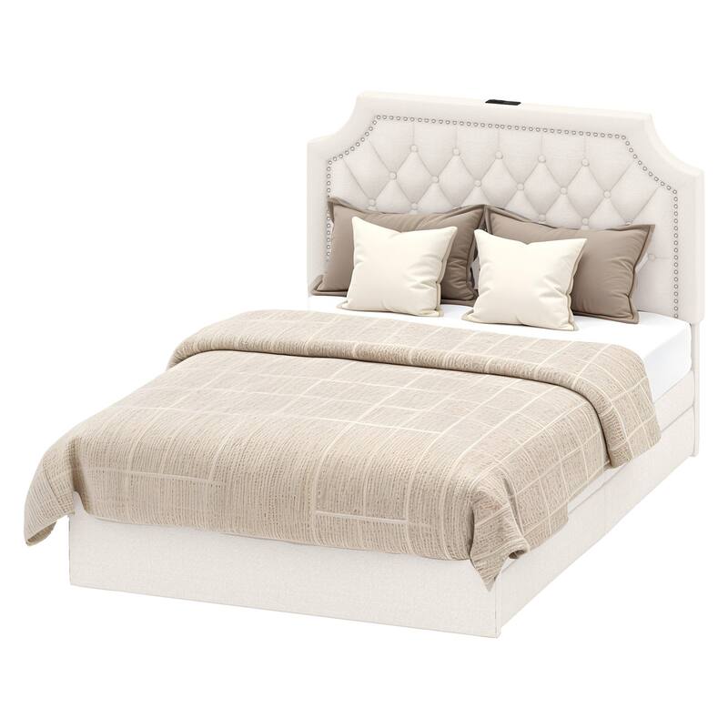 Moasis Velvet/Linen Upholstered Bedframe with Adjustable Headboard and 4 Storage Drawers