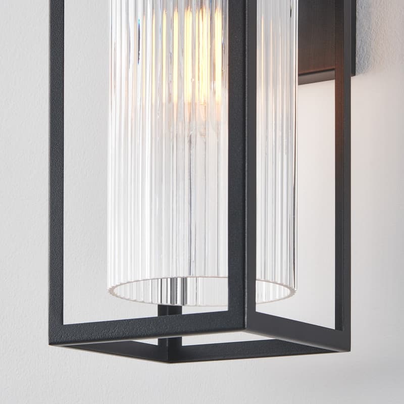 KAWOTI 1-Light Outdoor Wall Sconce with Cylindrical Ribbed Glass - W5.5" x D7" x H14"