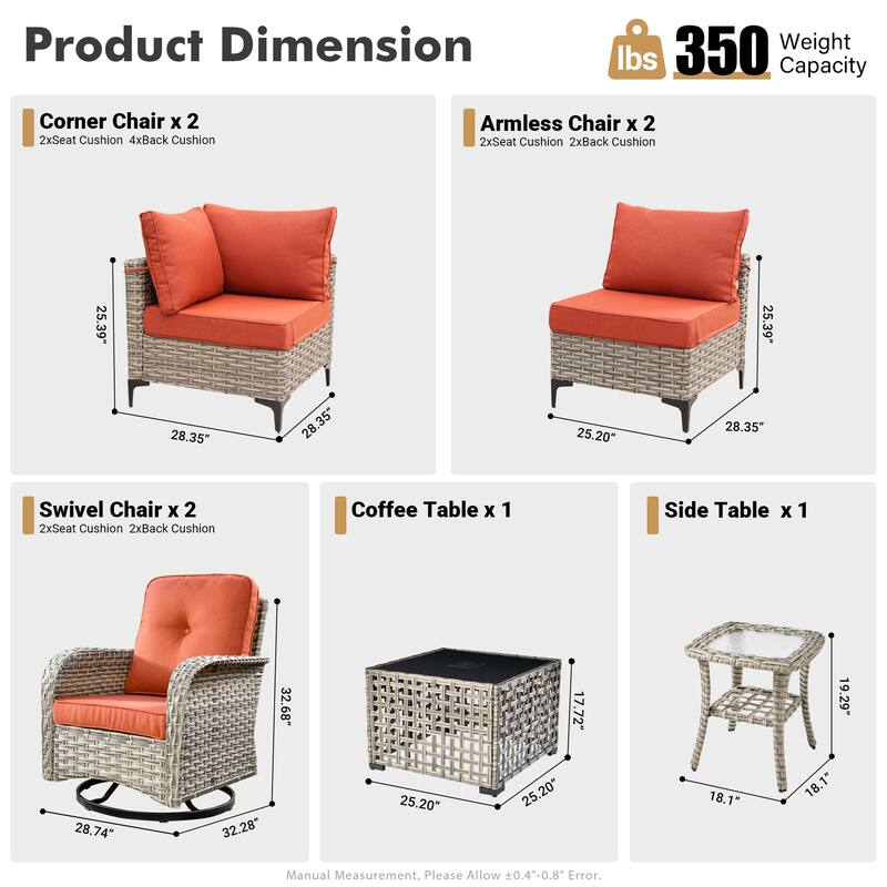 XIZZI 8-Piece Outdoor Wicker Furniture Sectional Swivel Chairs Set