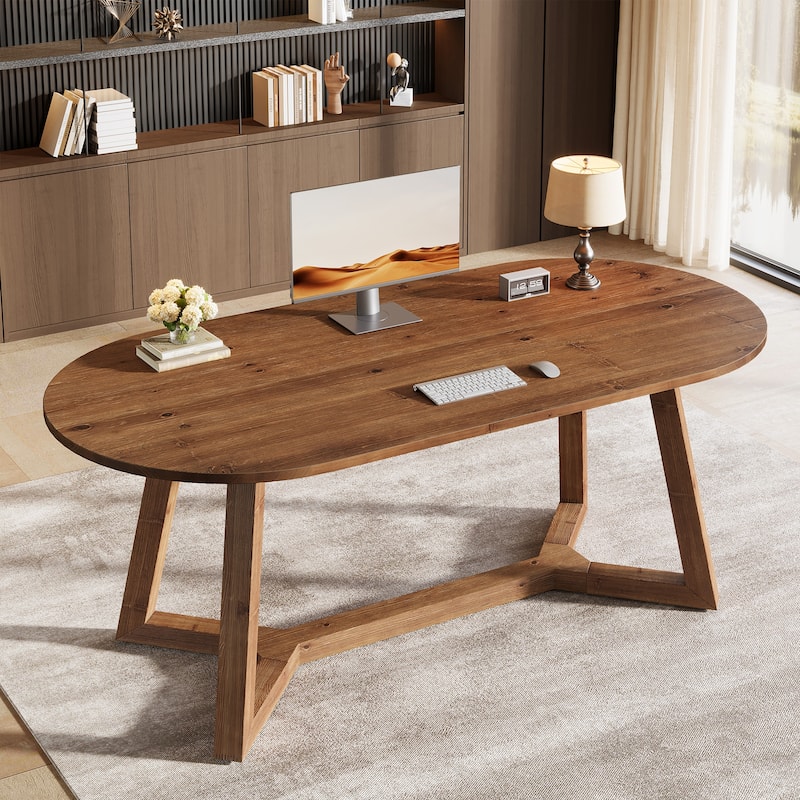 Solid Wood Home Office Desk, Executive Computer Writing Table, Study Room Workstation Accent Desk