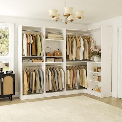 Cimly Set of 3 Closet System with Hanging Rods, Corner Closet Organizer with Adjustable Storage Shelves