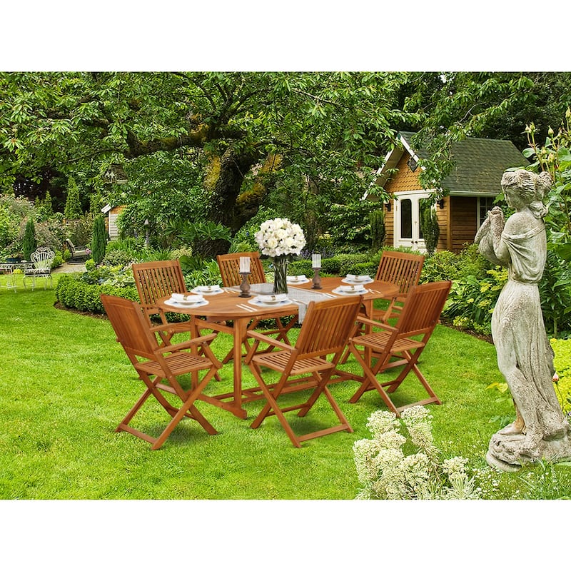 HomeStock 7-Piece Natural Oak Finish Solid Wood Top Dining Table with 6 Chairs with Lattice Back
