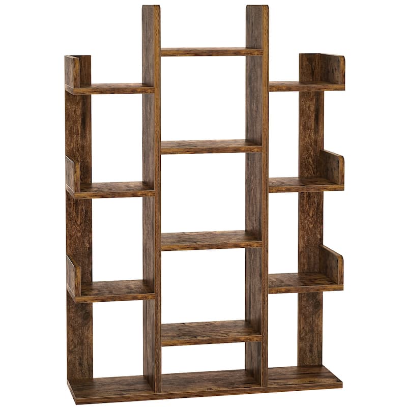 Industrial Wood Bookshelves with 13 compartments,Tree-Shaped Bookcase,Books Organizer Display Shelves