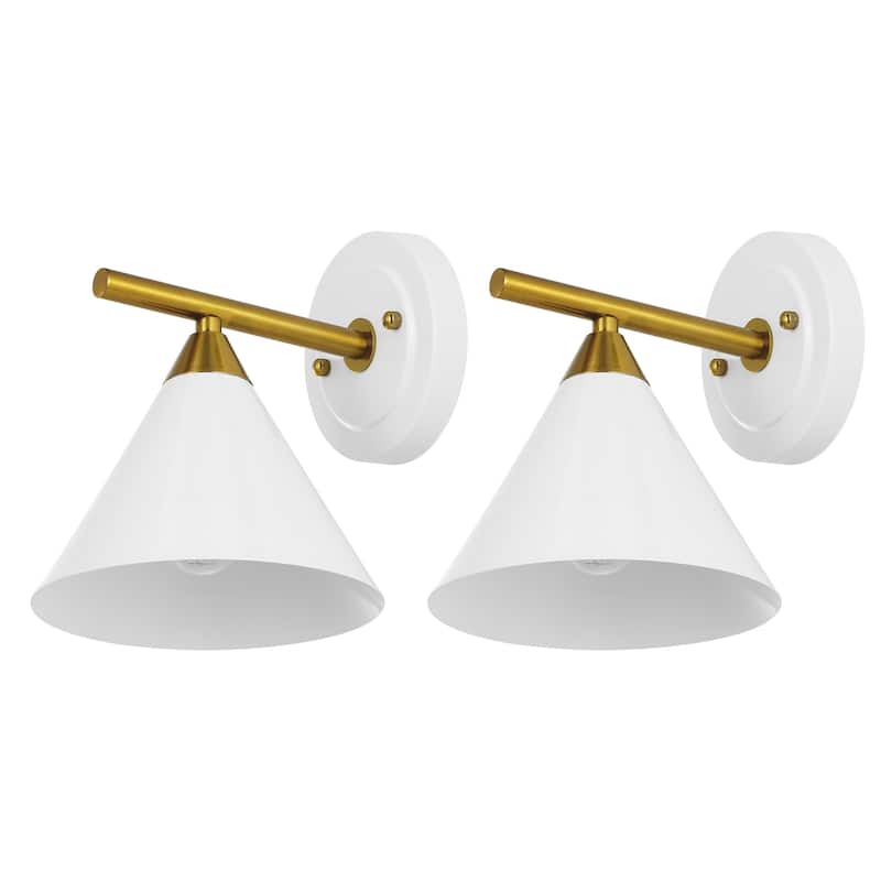 SAFAVIEH Lighting Gerrie 8-inch Metal Cone Wall Sconce with Bulbs (Set of 2) - 8 In. W x 7 In. D x 8.5 In. H - 8Wx7Dx9H