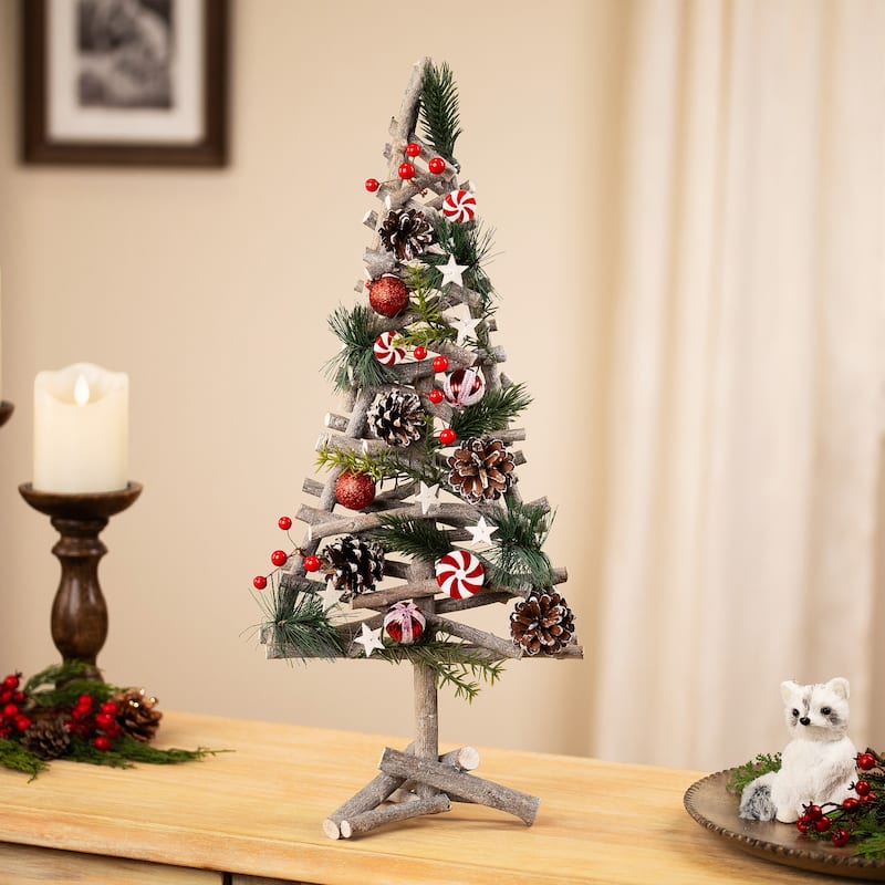 Glittered Peppermint Candy Wooden Tree Artificial Christmas Decoration - 21.5"