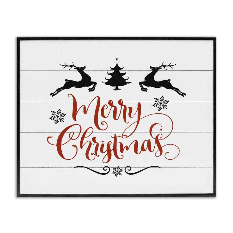 Stupell Merry Christmas Reindeer Black White and Red Framed Art, Design By Artist Lettered and Lined - 20 x 16 - Black