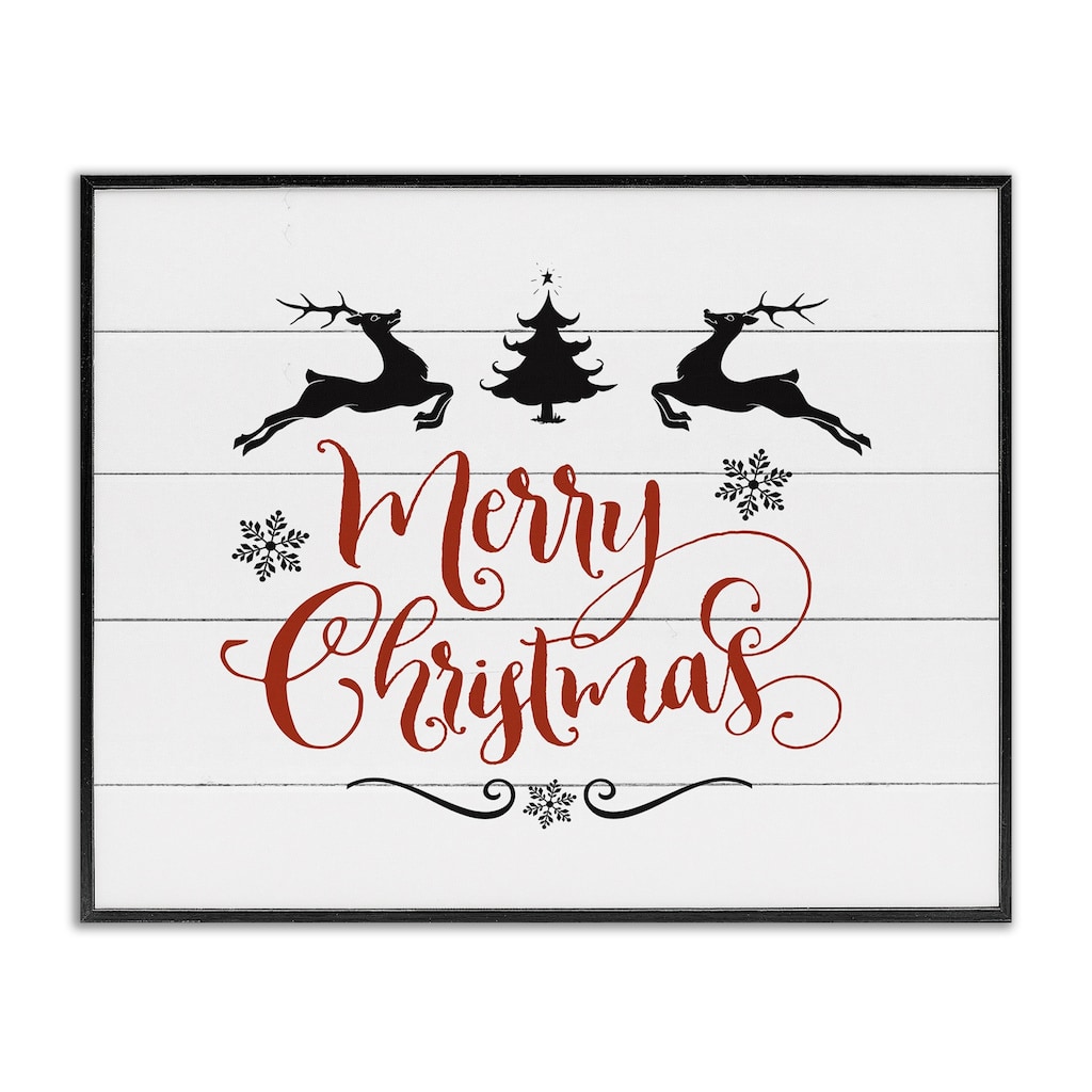 Stupell Merry Christmas Reindeer Black White and Red Framed Art, Design By Artist Lettered and Lined