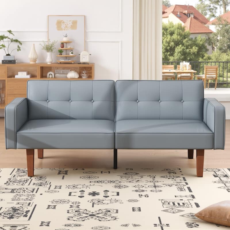 Futon Sofa Bed Faux Leather Sofa Couch Convertible Modern Loveseat Sleeper Sofa for Apartment, Office,Small Spaces - Grey