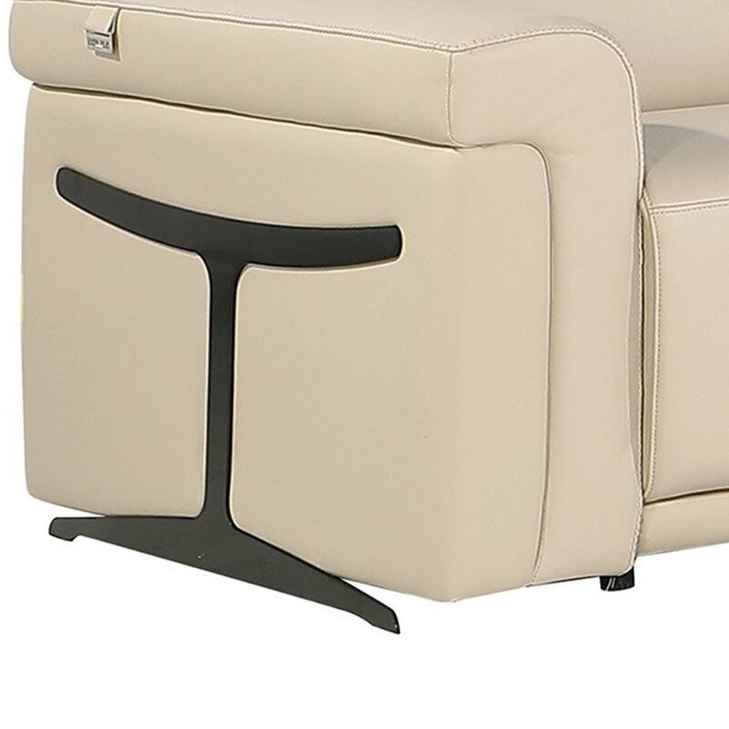HomeRoots Beige Italian Leather Modular L Shaped Eight Piece Corner Sectional With Console