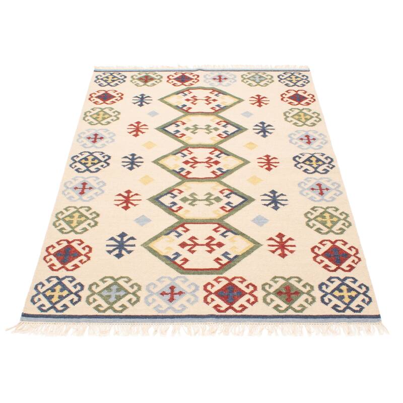 ECARPETGALLERY Flat-Weave Ankara FW Cream Wool Kilim - 5'3 x 8'0