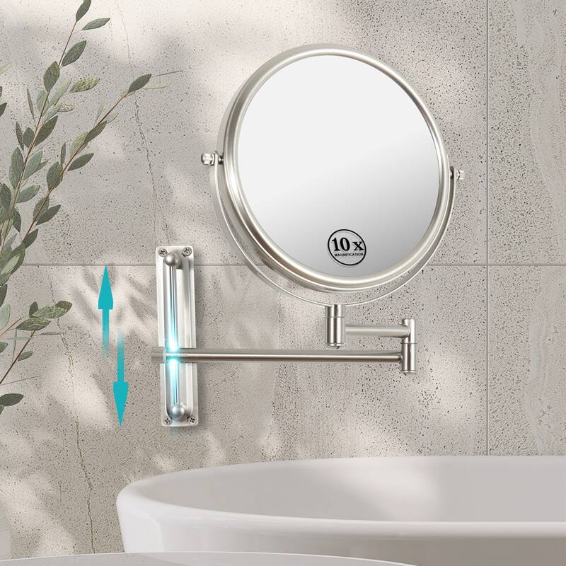Hansabenne 8" x 8" Height Adjustable Wall Mirror Makeup Mirror Magnifying Vanity Mirror - Nickel-10x