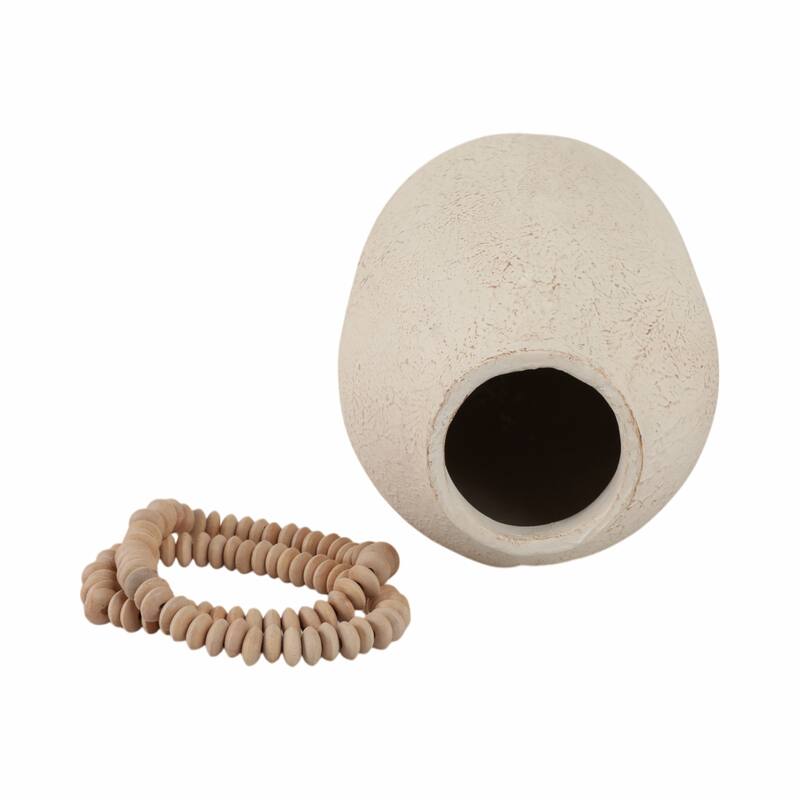 Pottery Mango Wood Vase Textured Surface and Removable Beaded Accent