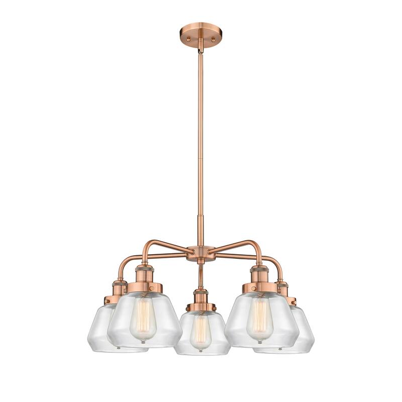 Innovations Lighting Fulton - 5 Light 25" Stem Hung Chandelier - Clear/Antique Copper