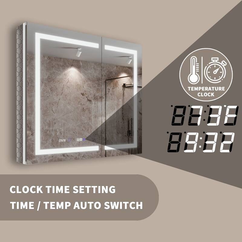 36'' H Recessed or Surface Mounted Bathroom LED Mirror Cabinet With Defogger, Dimmer, 10x magnifying