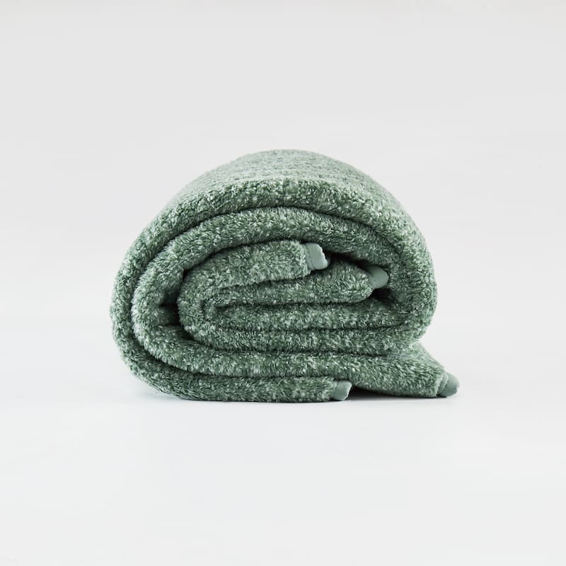 Brooklyn Loom Heathered Sherpa Blanket and Throw - Green - Full/Queen