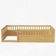 preview thumbnail 7 of 7, Natural Wood Twin Size Kids Floor Beds Frame with Fence for Bedroom Playroom