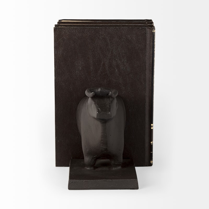 Taurus III Black Cast Aluminum Bull Bookends - 9.0L x 4.3W x 6.8H