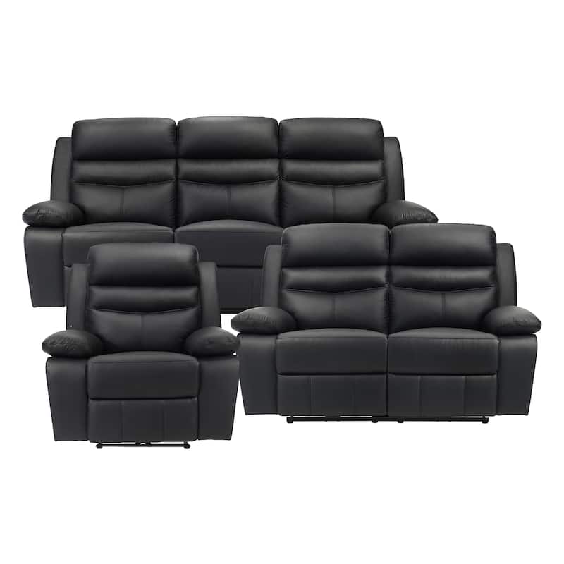 Peperomia 3-Piece Leather Match Power Reclining Sofa Set - Black